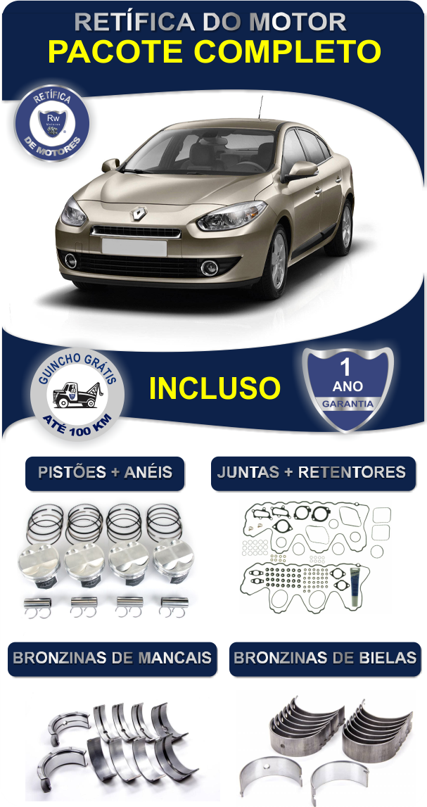 Retífica de Motor Renault Fluence 1.6 K4M Pacote Completo